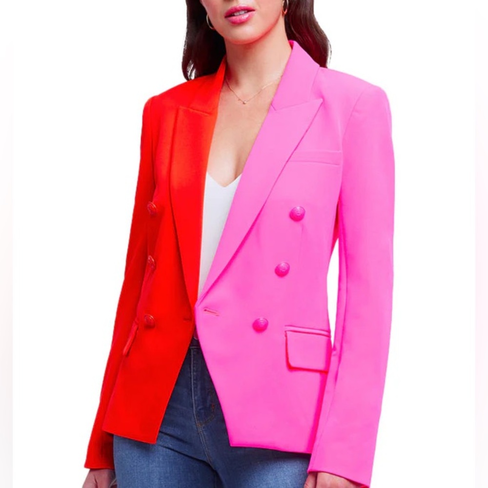 L'Agence Kenzie Double Breasted Blazer Colorblock buttons Jacket red & pink